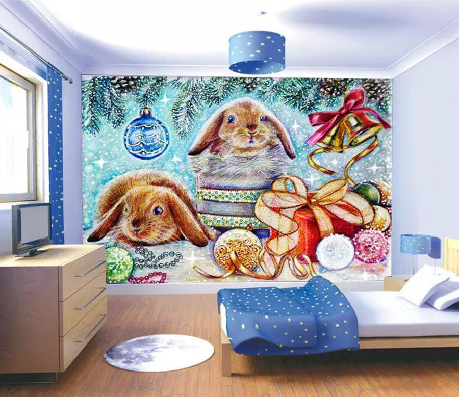 3D Cute Rabbit Gift WG574 Wall Murals