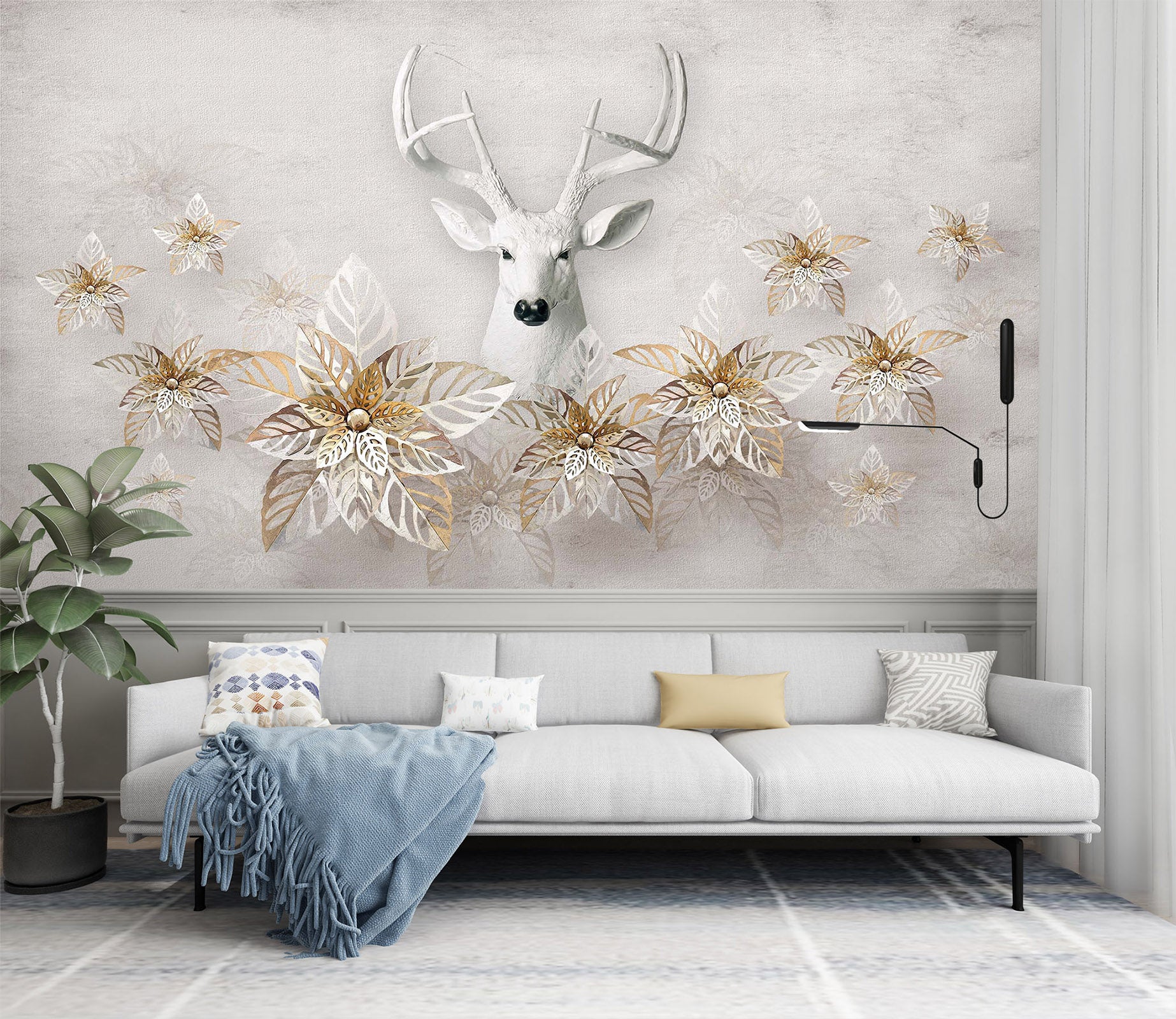 3D Deer Flower 2055 Wall Murals
