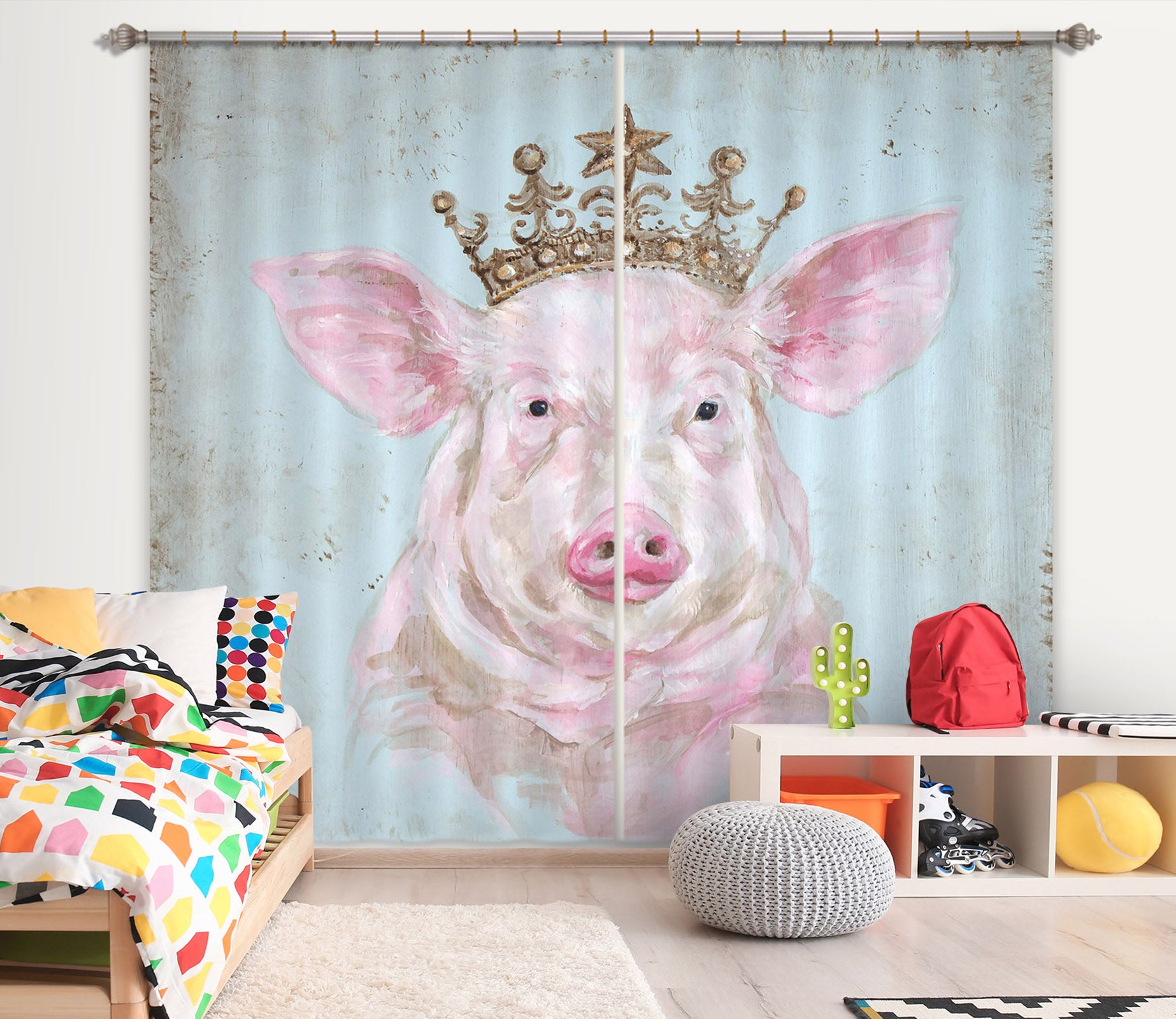 3D Crowned Pig 1004 Debi Coules Curtain Curtains Drapes