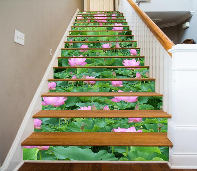 3D Dense Lotus Flowers 1344 Stair Risers