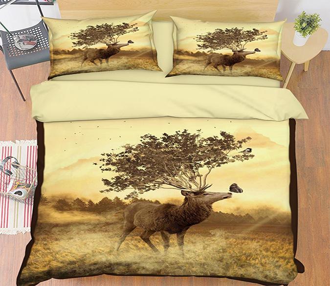 3D Deer Tree 129 Bed Pillowcases Quilt