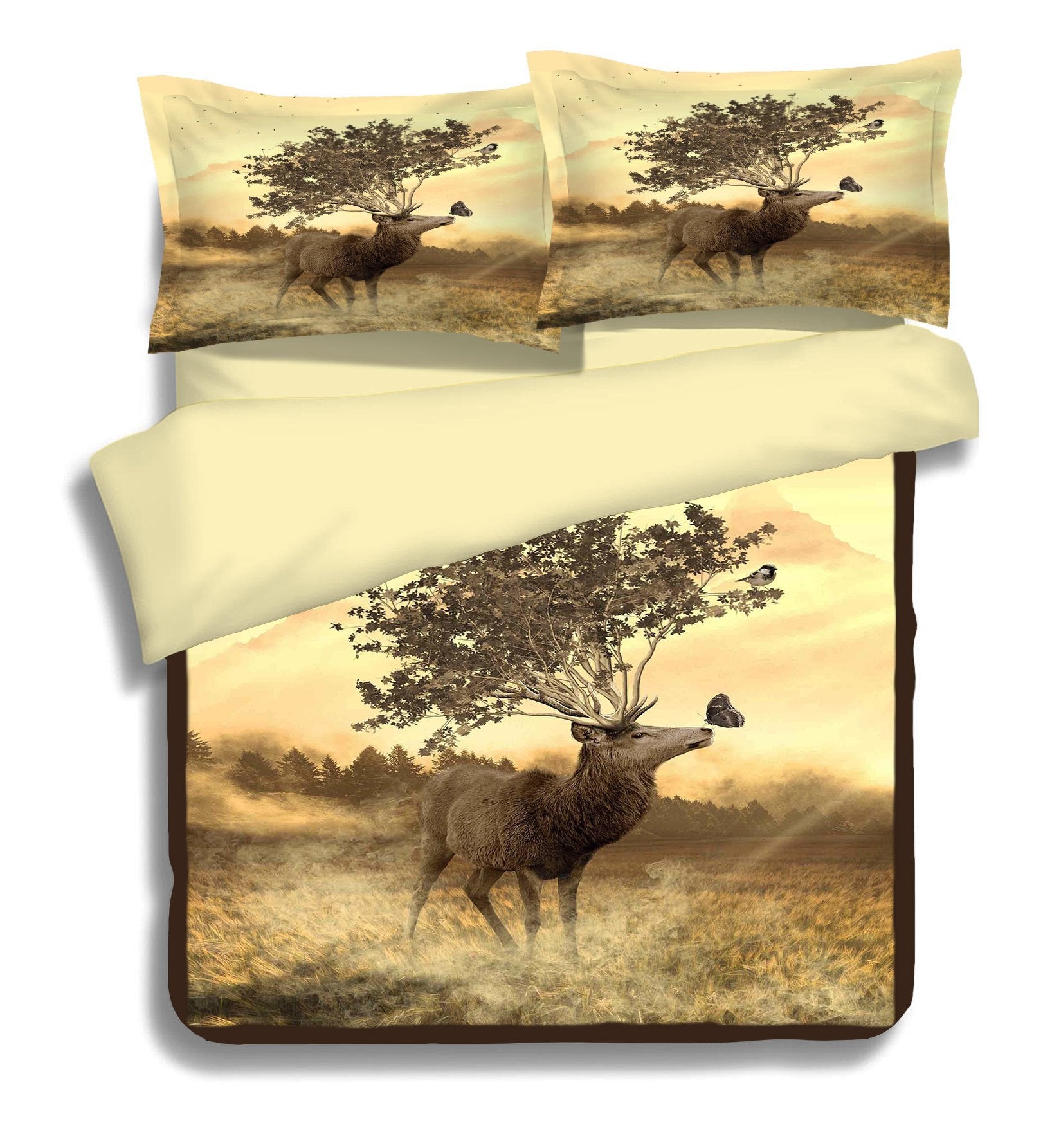 3D Deer Tree 129 Bed Pillowcases Quilt