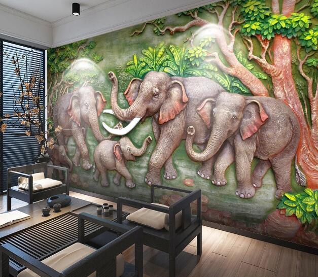 3D Embossed Elephant WC778 Wall Murals