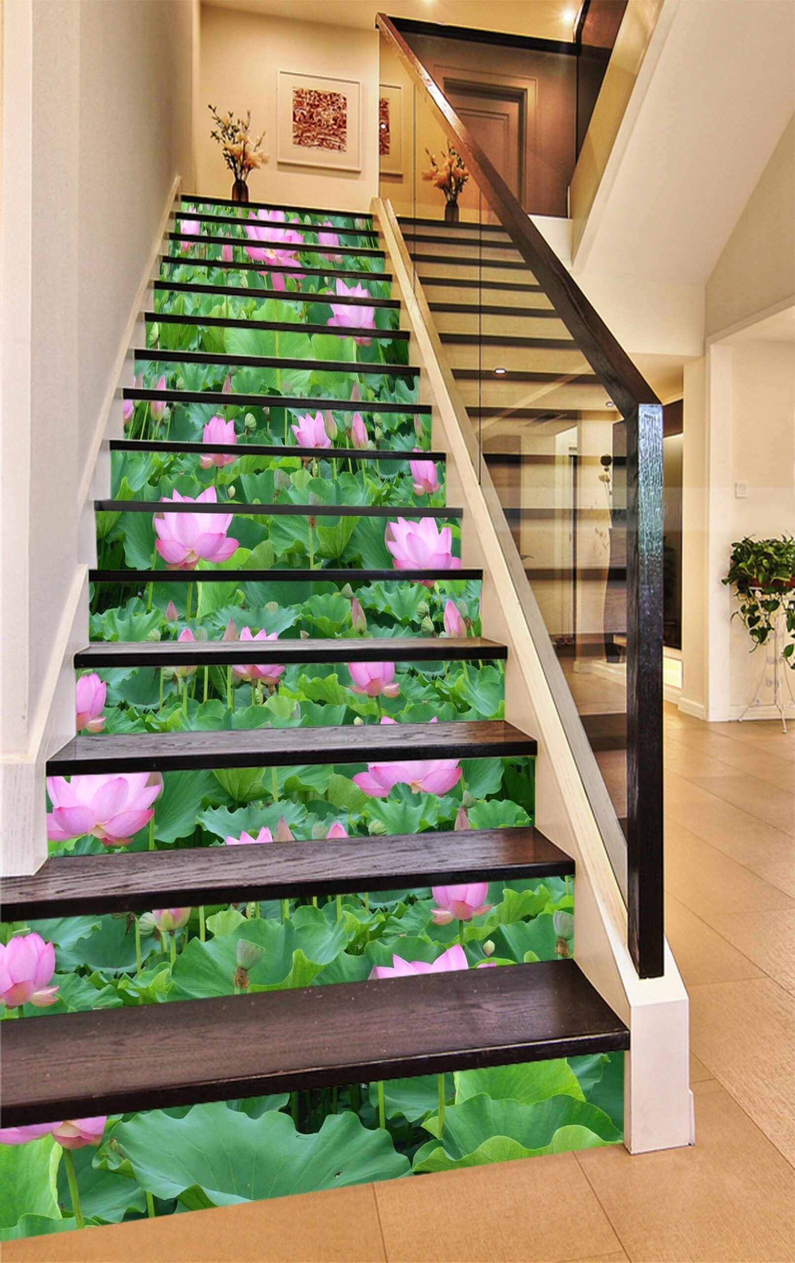 3D Dense Lotus Flowers 1344 Stair Risers